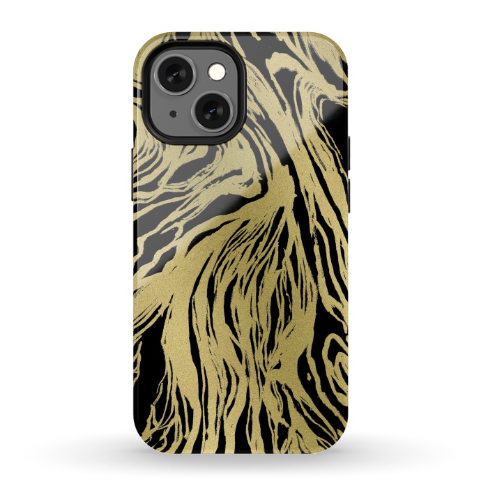 iPhone 13 mini StrongFit Black and Gold Marble by Caitlin Workman