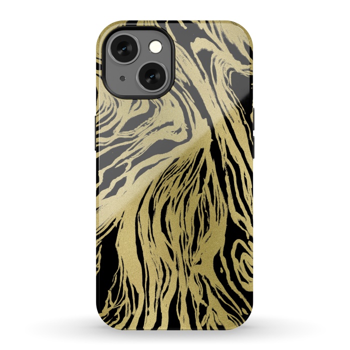 iPhone 13 StrongFit Black and Gold Marble por Caitlin Workman