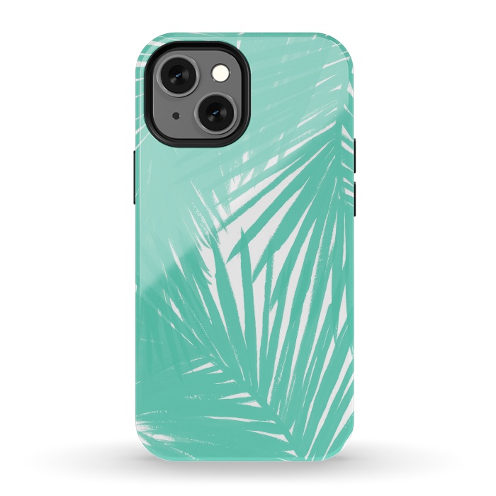 iPhone 13 mini StrongFit Palms Teal by Caitlin Workman