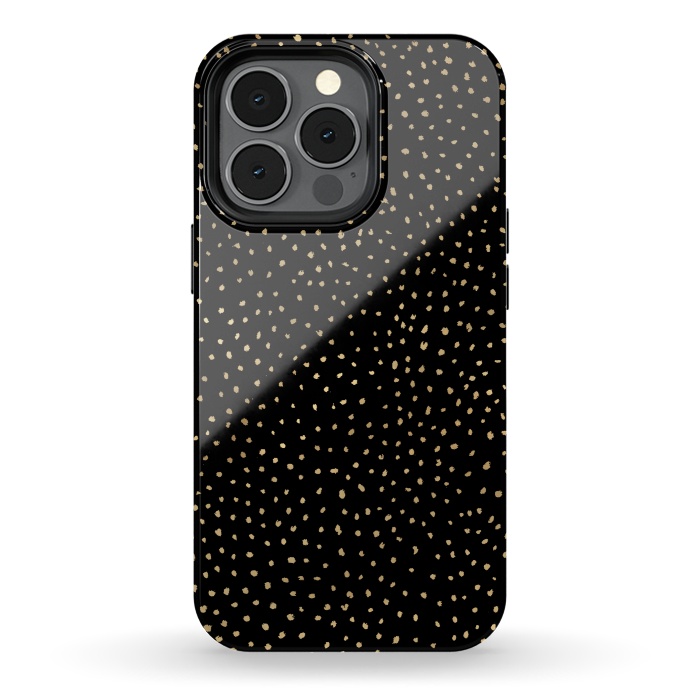 iPhone 13 pro StrongFit Dotted Gold and Black by Caitlin Workman