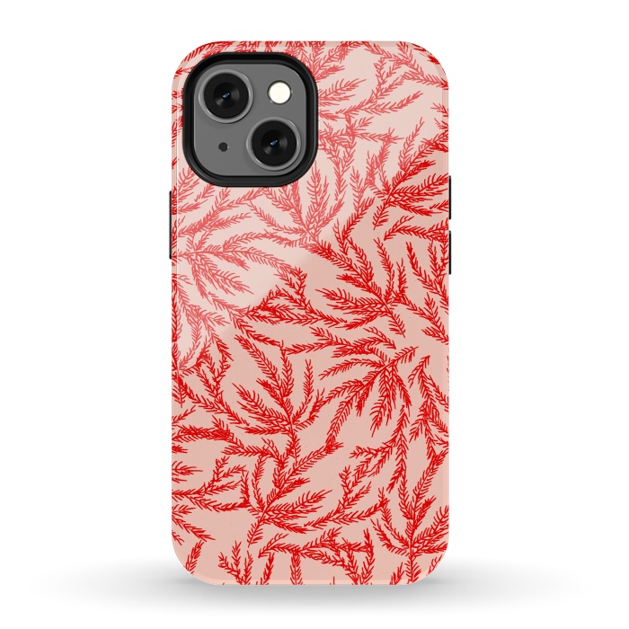 iPhone 13 mini StrongFit Red and Pink Coral Ferns by Caitlin Workman