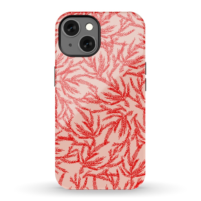 iPhone 13 StrongFit Red and Pink Coral Ferns by Caitlin Workman