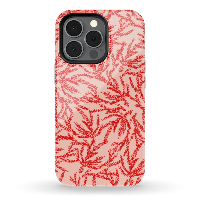 iPhone 13 pro StrongFit Red and Pink Coral Ferns by Caitlin Workman