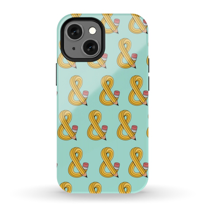 iPhone 13 mini StrongFit Ampersand Pencil Pattern Green by Coffee Man