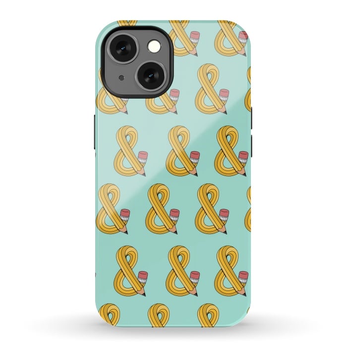 iPhone 13 StrongFit Ampersand Pencil Pattern Green by Coffee Man