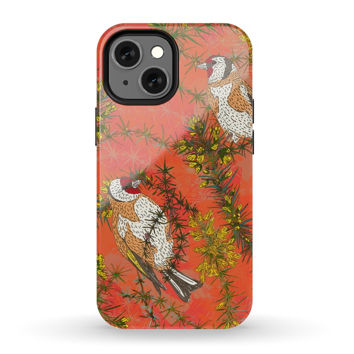 iPhone 13 mini StrongFit Goldfinches in Gorse by Lotti Brown