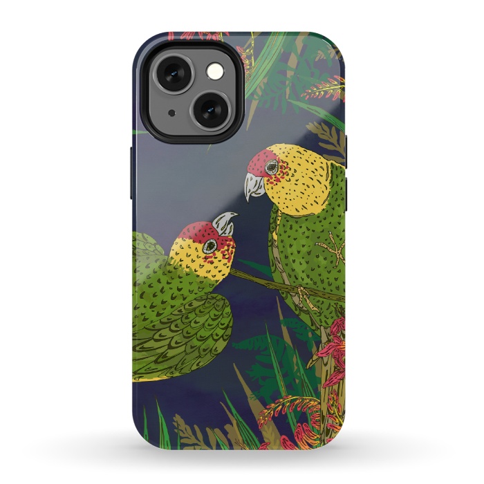 iPhone 13 mini StrongFit Parakeets in Paradise by Lotti Brown