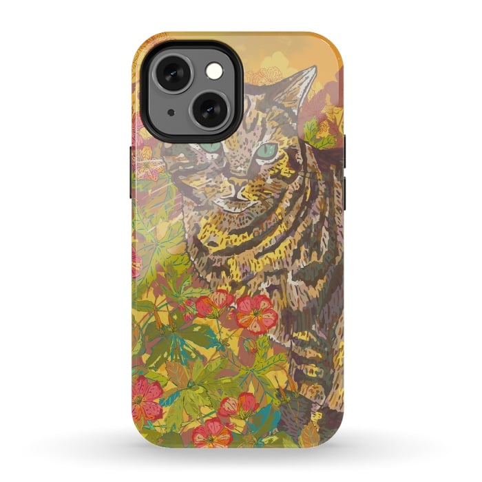 iPhone 13 mini StrongFit Tabby Cat in Geraniums by Lotti Brown