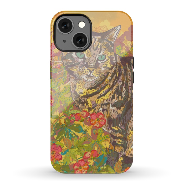 iPhone 13 StrongFit Tabby Cat in Geraniums by Lotti Brown