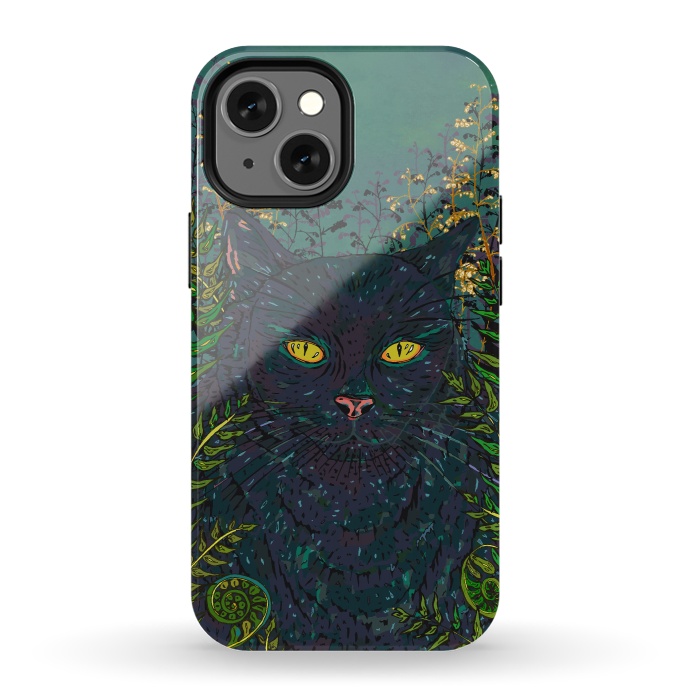iPhone 13 mini StrongFit Black Cat in Ferns by Lotti Brown
