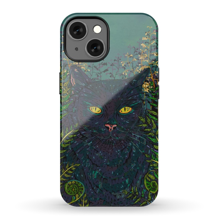 iPhone 13 StrongFit Black Cat in Ferns by Lotti Brown