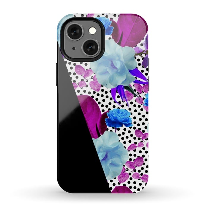 iPhone 13 mini StrongFit Dark Polka Florals (Blue-Purple) by Zala Farah