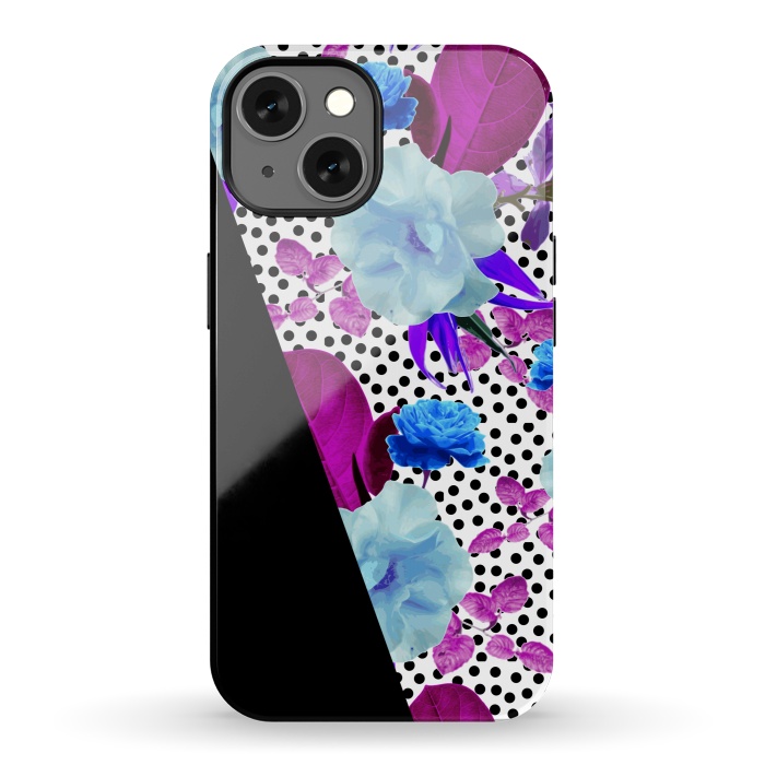 iPhone 13 StrongFit Dark Polka Florals (Blue-Purple) by Zala Farah