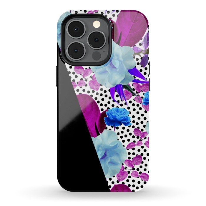 iPhone 13 pro StrongFit Dark Polka Florals (Blue-Purple) by Zala Farah
