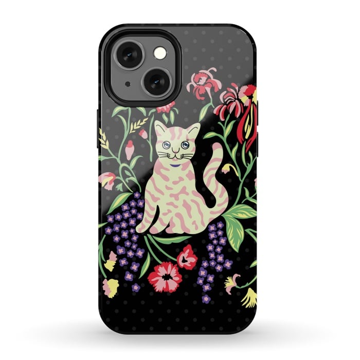 iPhone 13 mini StrongFit Cutie Cat with Flowers by Michael Cheung