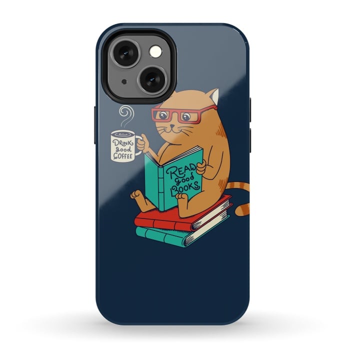 iPhone 13 mini StrongFit Cat drink good coffee read good books by Coffee Man