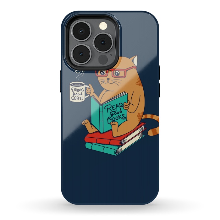 iPhone 13 pro StrongFit Cat drink good coffee read good books by Coffee Man