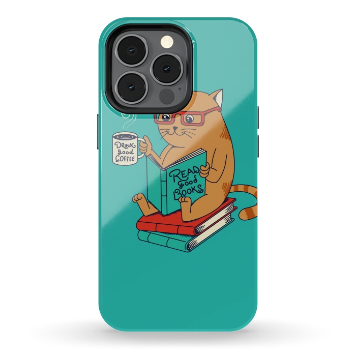 iPhone 13 pro StrongFit Cat coffee and books by Coffee Man