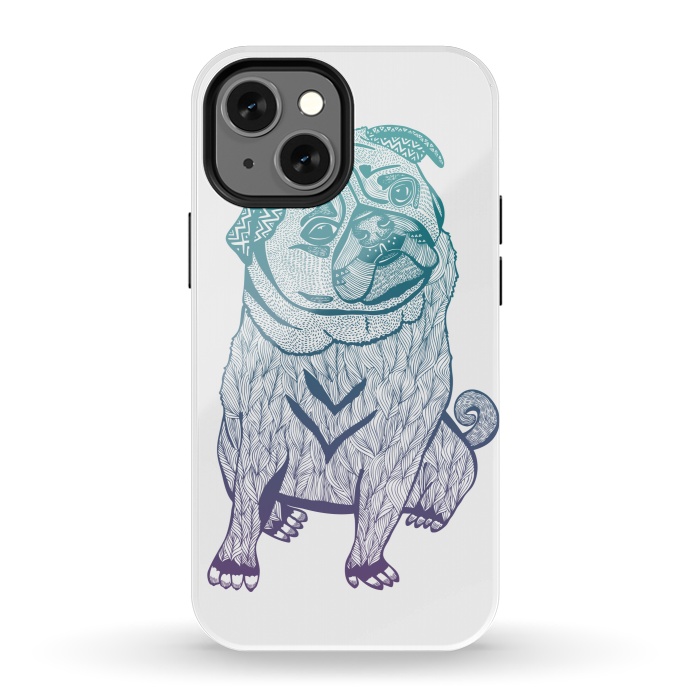 iPhone 13 mini StrongFit Duotone pug by Pom Graphic Design