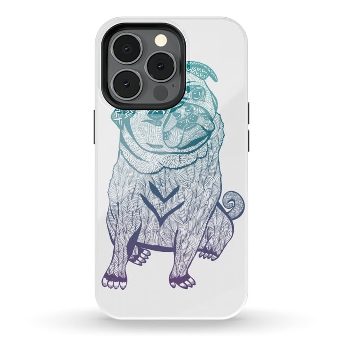 iPhone 13 pro StrongFit Duotone pug by Pom Graphic Design