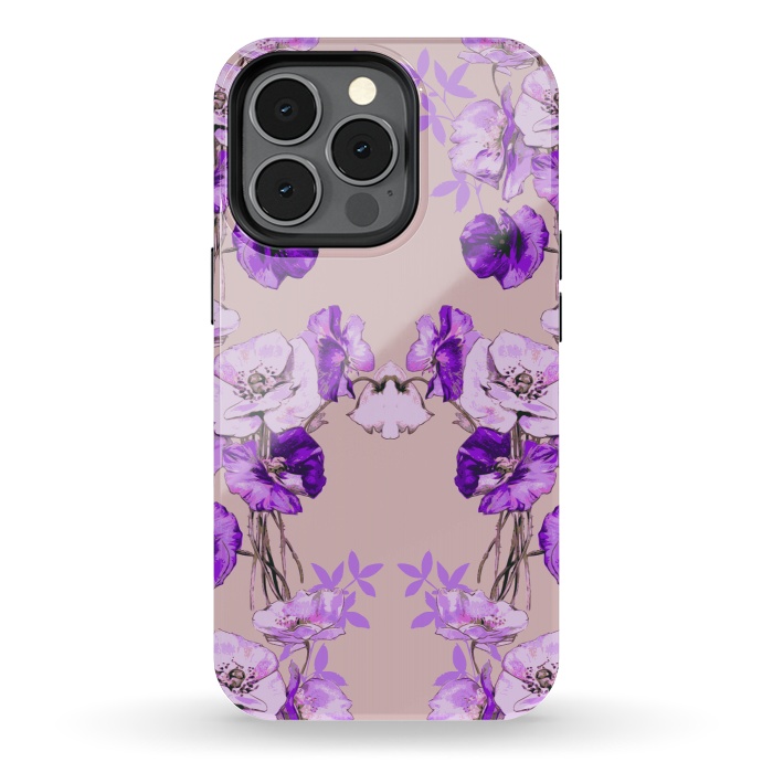 iPhone 13 pro StrongFit Dramatic Florals (Purple) by Zala Farah
