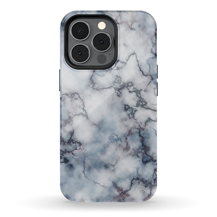 iPhone 13 pro StrongFit Blue and Silver Veined Marble by CatJello