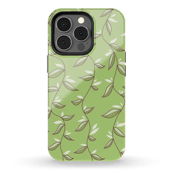 iPhone 13 pro StrongFit Green Leaves And Lianas Pattern by Boriana Giormova