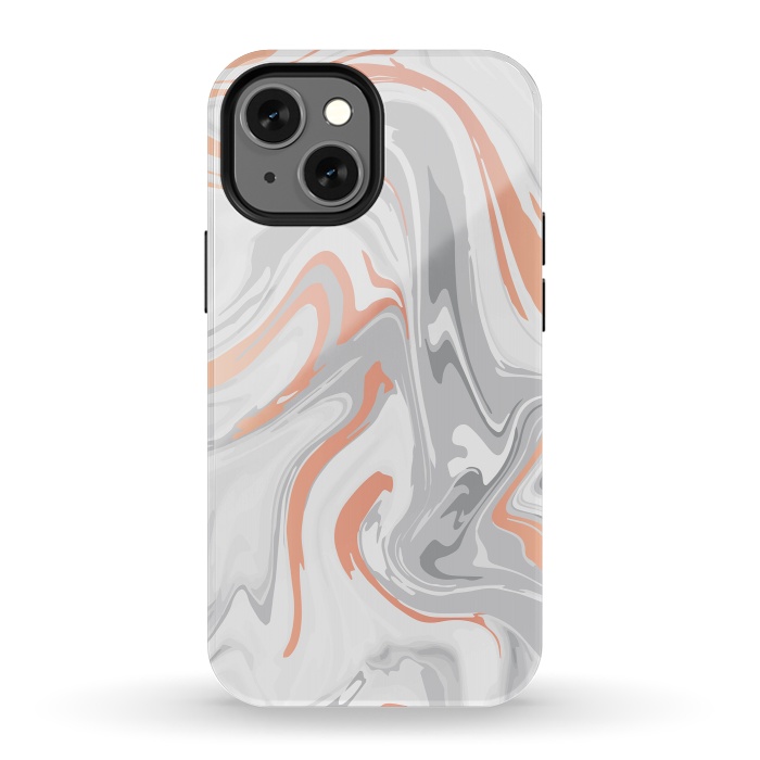 iPhone 13 mini StrongFit Liquid White Marble and Copper 017 by Jelena Obradovic