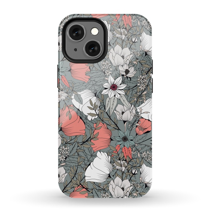 iPhone 13 mini StrongFit Botanical Pattern Gray by Jelena Obradovic