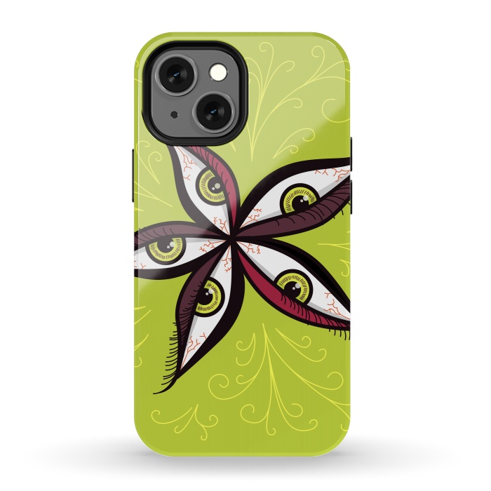 iPhone 13 mini StrongFit Weird Abstract Green Eyes Flower by Boriana Giormova