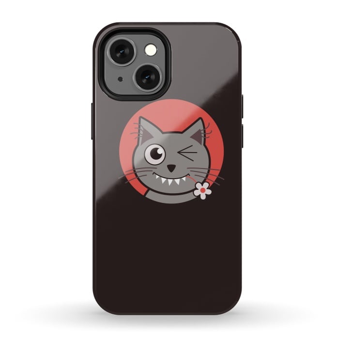 iPhone 13 mini StrongFit Cute Winking Kitty Cat by Boriana Giormova