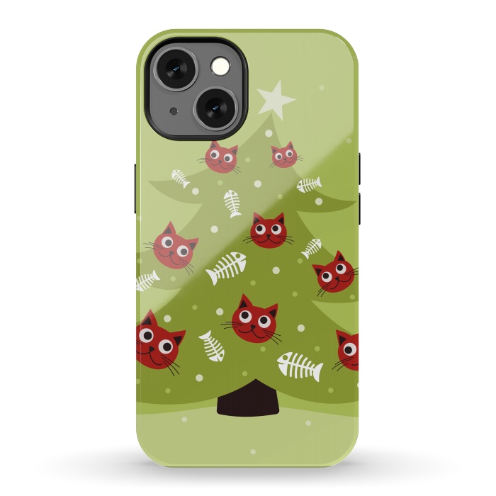 iPhone 13 StrongFit Cat Christmas Tree With Fish Ornaments by Boriana Giormova
