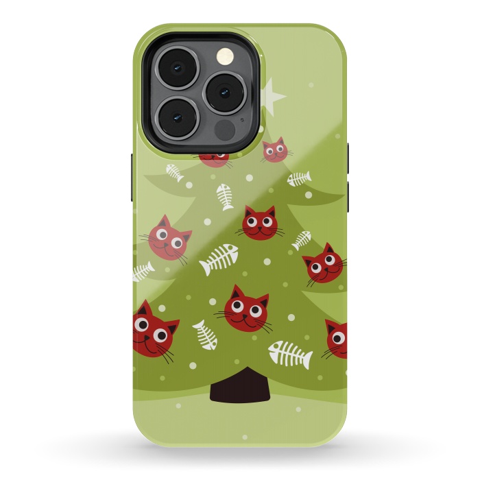 iPhone 13 pro StrongFit Cat Christmas Tree With Fish Ornaments by Boriana Giormova
