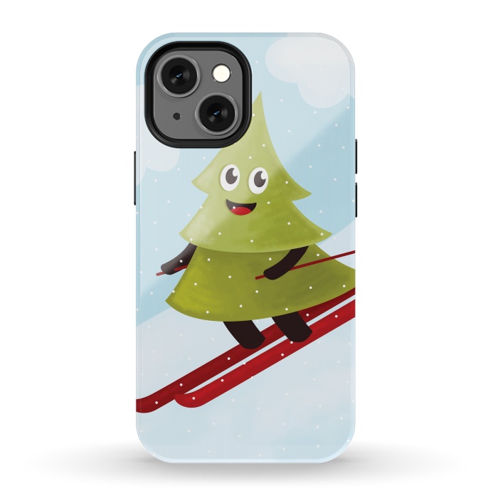 iPhone 13 mini StrongFit Happy Skiing Pine Tree by Boriana Giormova