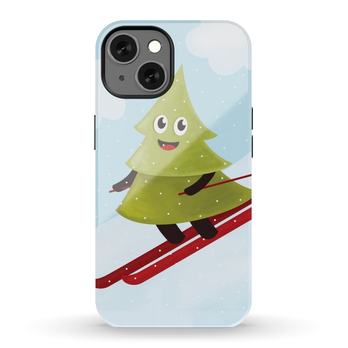 iPhone 13 StrongFit Happy Skiing Pine Tree by Boriana Giormova