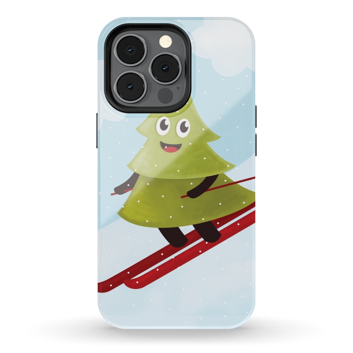 iPhone 13 pro StrongFit Happy Skiing Pine Tree by Boriana Giormova