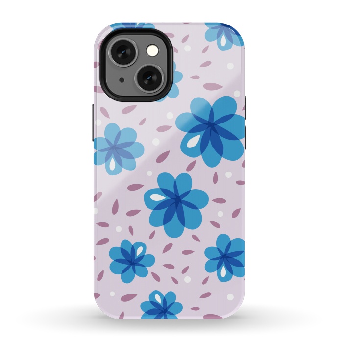 iPhone 13 mini StrongFit Gentle Blue Flowers Pattern by Boriana Giormova