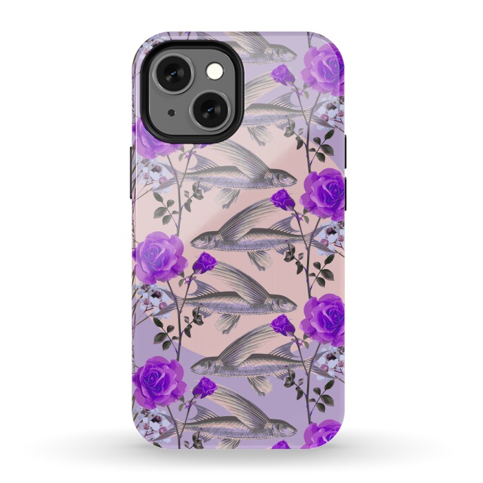 iPhone 13 mini StrongFit Floral Fishies (Purple) by Zala Farah