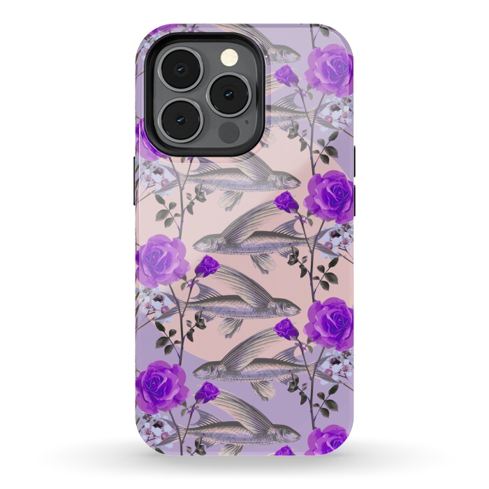 iPhone 13 pro StrongFit Floral Fishies (Purple) by Zala Farah