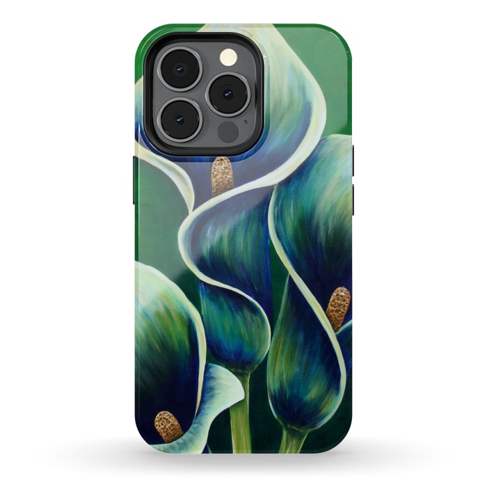 iPhone 13 pro StrongFit Blue Calla Lilies by Denise Cassidy Wood
