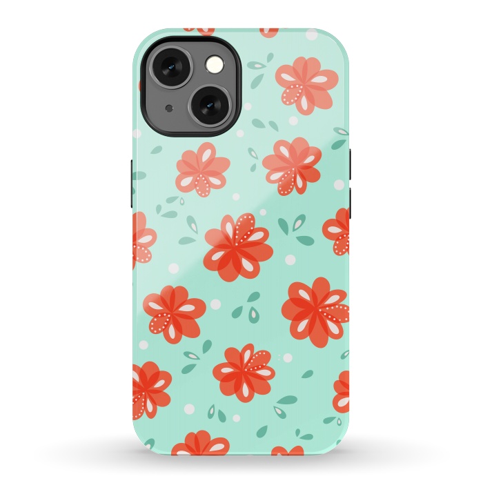iPhone 13 StrongFit Cheerful Decorative Red Flowers Pattern by Boriana Giormova
