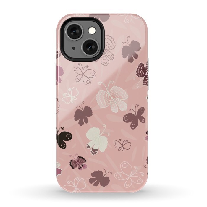 iPhone 13 mini StrongFit Pretty Butterflies on Pink by Paula Ohreen