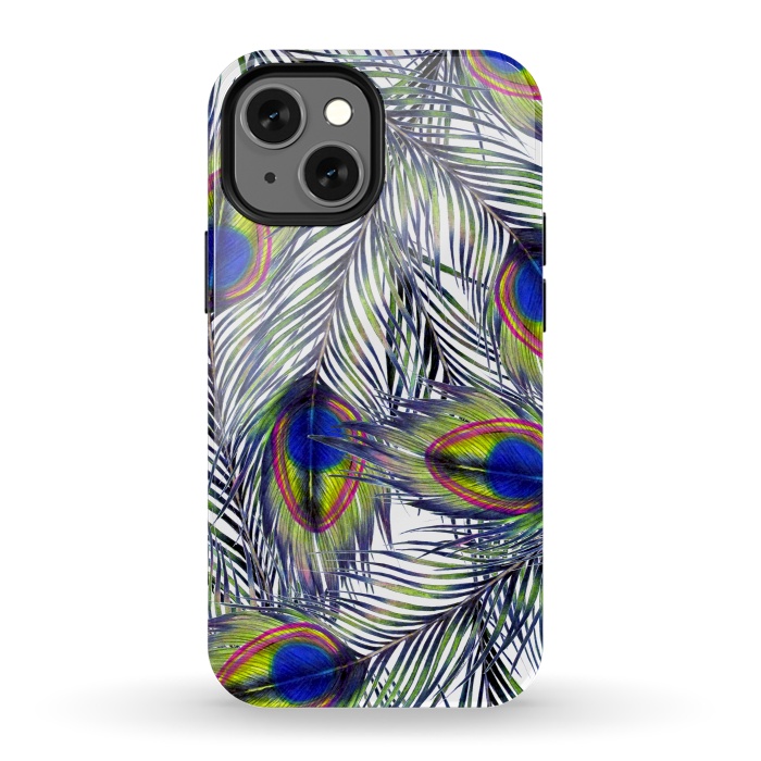 iPhone 13 mini StrongFit Peacock Feathers Pattern by ECMazur 