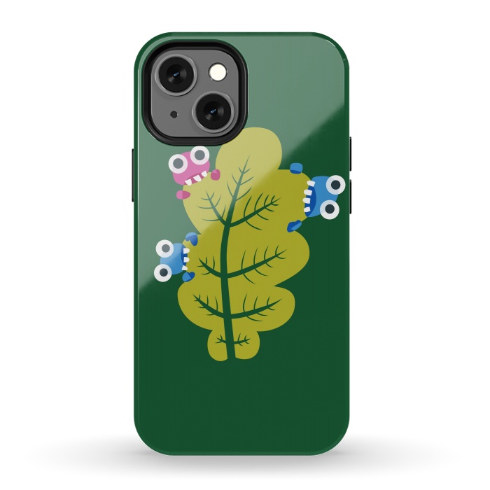 iPhone 13 mini StrongFit Cute Cartoon Bugs Eat Green Leaf by Boriana Giormova