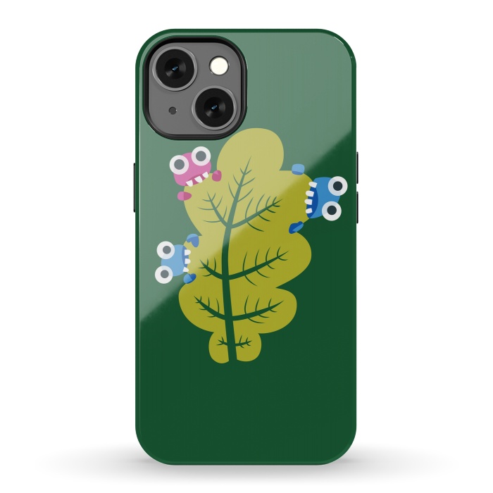 iPhone 13 StrongFit Cute Cartoon Bugs Eat Green Leaf by Boriana Giormova