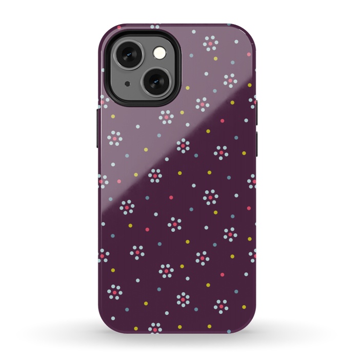 iPhone 13 mini StrongFit Flowers Made Of Dots Pattern On Purple by Boriana Giormova