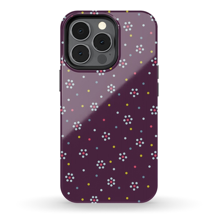 iPhone 13 pro StrongFit Flowers Made Of Dots Pattern On Purple by Boriana Giormova