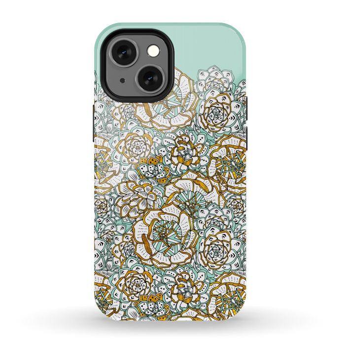 iPhone 13 mini StrongFit Mint Succulents by Pom Graphic Design