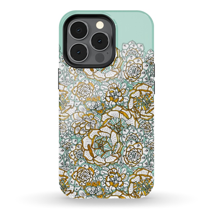 iPhone 13 pro StrongFit Mint Succulents by Pom Graphic Design
