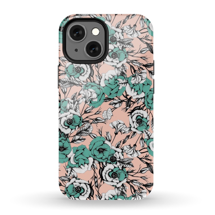 iPhone 13 mini StrongFit Blue and pink floral by Mmartabc